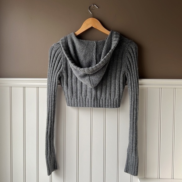AERIE Grey Hooded Ribbed Cropped Cardigan Size XS - Picture 7 of 11